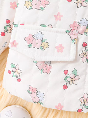 Baby Girl Floral Print Fleece Lined Bunny Ear Jacket