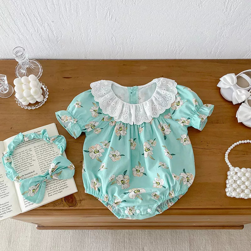Baby Girl Mint Blossom Bodysuit Set