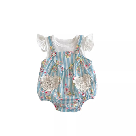 2 Pc Baby Girl Wallpaper Overall & Ribbed Tee Set