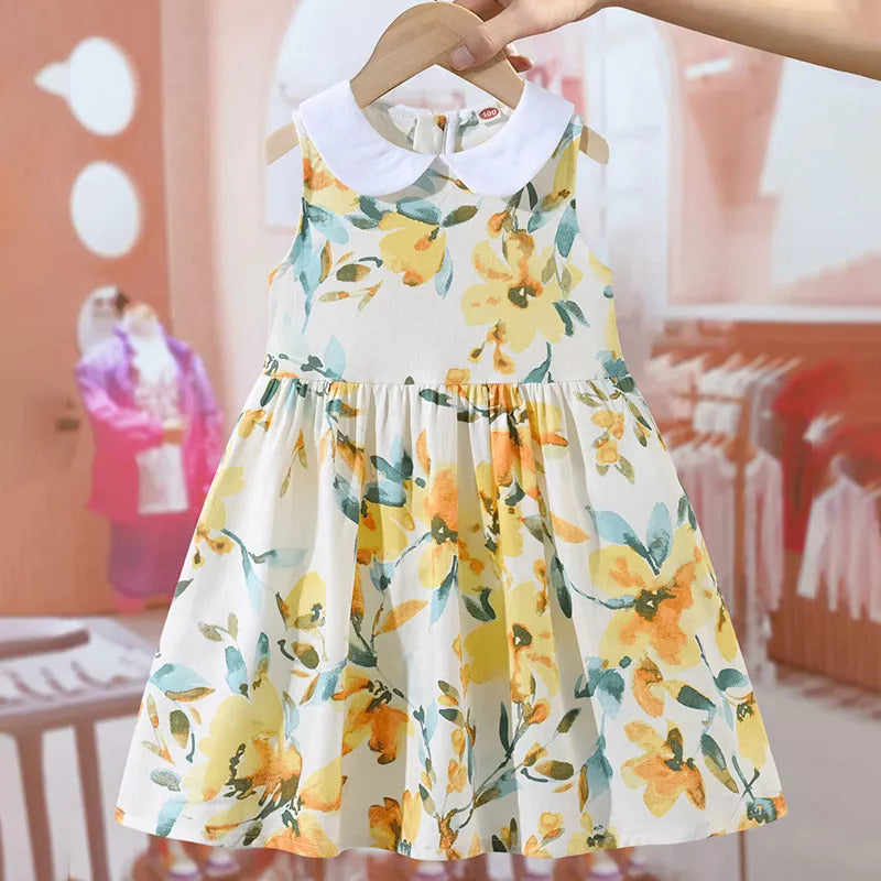 Girls Yellow Floral Collar Dress