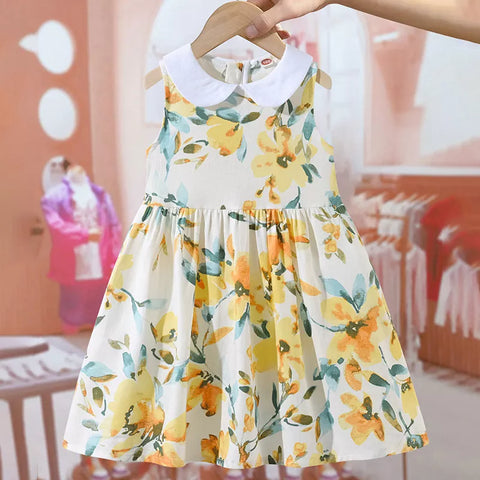 Girls Yellow Floral Collar Dress