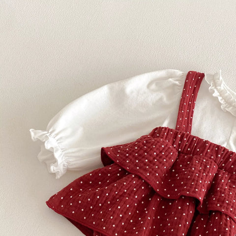 2 in 1 Baby Girl Polka Dot Layered Skirt Dress