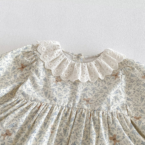 Baby Girl Vintage Floral Motif Ruffle Collar Dress