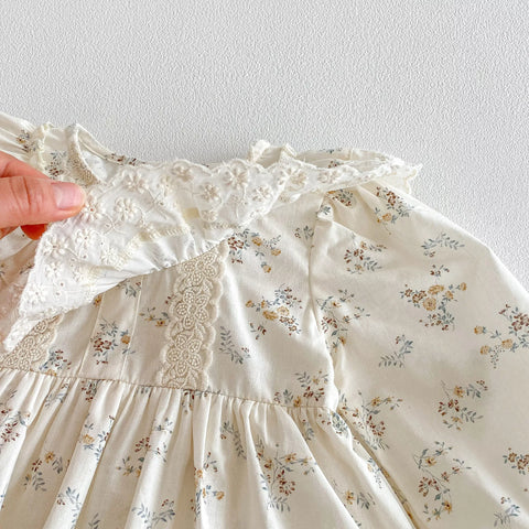 Baby Girl Vintage Floral Motif Ruffle Collar Dress