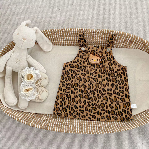 2 Pc Girls Leopard Print Cat Overall w/ Shirt