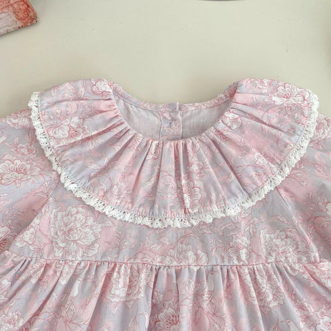 Baby Girl Pink Vintage Floral Ruffle Collar Dress