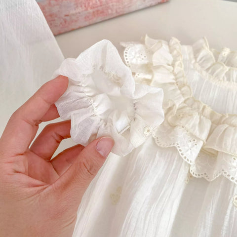 2 Pc Baby Girl Ethereal Ruffle Bib Bodysuit w/ Bonnet