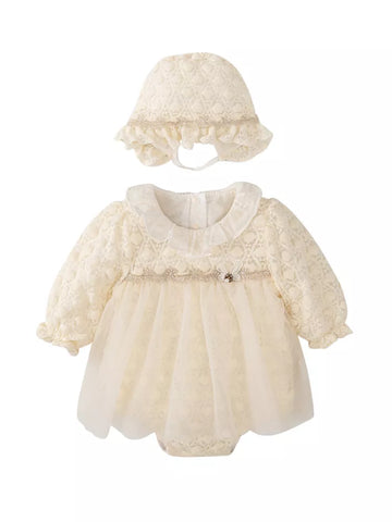 2 Pc Baby Girl Dreamy Heart Bodysuit Dress w/ Bonnet