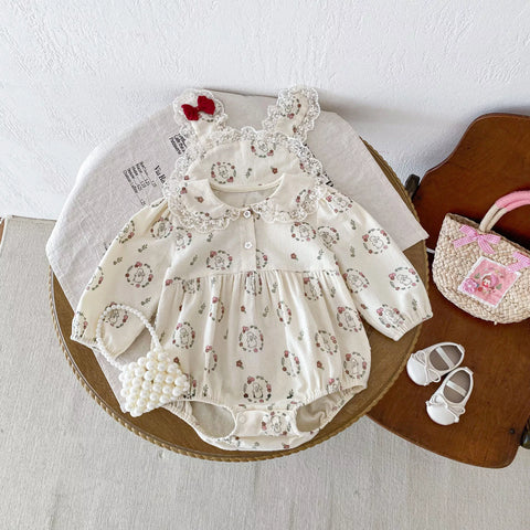 Baby Girl Autumn Bunny Ears Collar Bodysuit