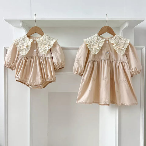 Girls Mini Bow Detail Peter Pan Collar Dress or Bodysuit