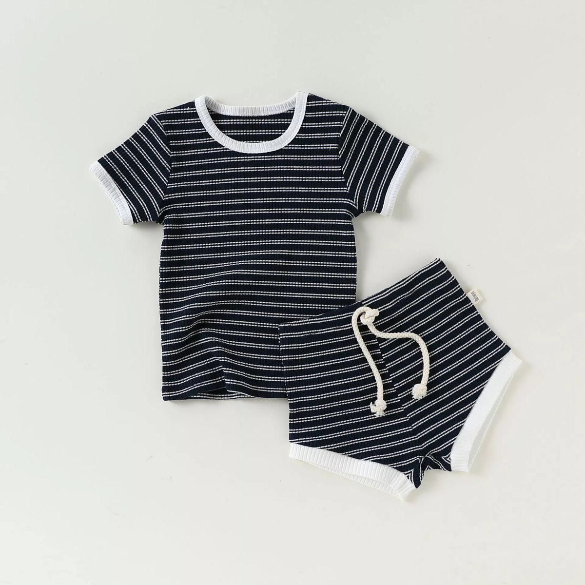 2 Pc Baby Striped Ribbed Tee & Shorts Set