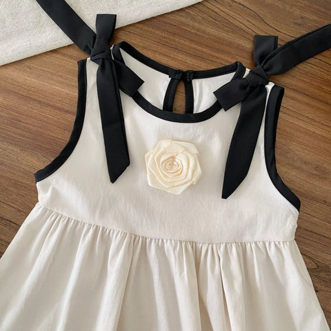 Girls Contrast Bow Camellia Flower Dress