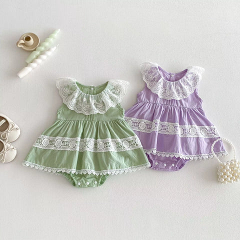 Baby Girl Lace Ruffle Collar Trim Dress