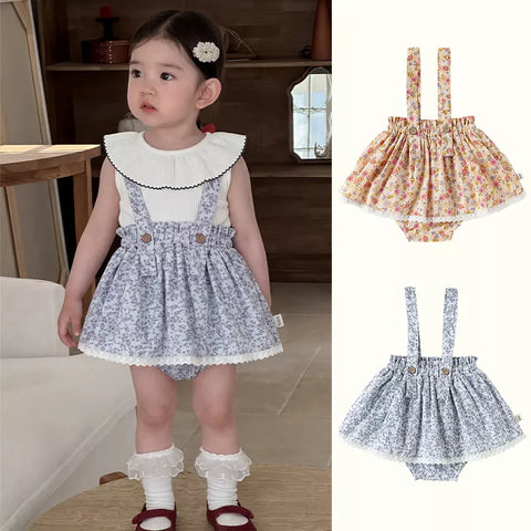Baby Girl Suspenders Ditsy Floral Print Skirt