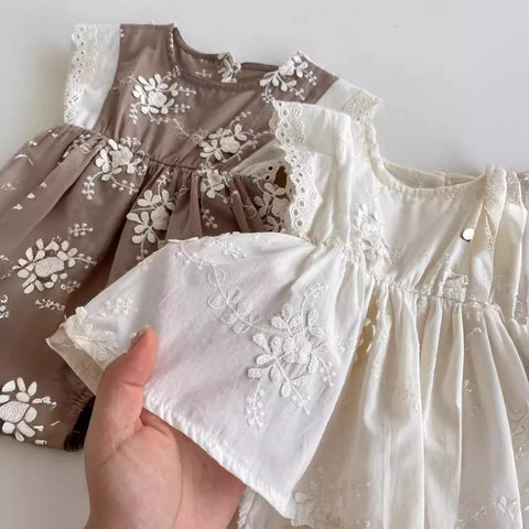 Baby Girl Embroidered Flutter Sleeve Bodysuit Dress