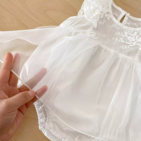 2 Pc Baby Girl Semi Sheer Floral Dress with Bonnet