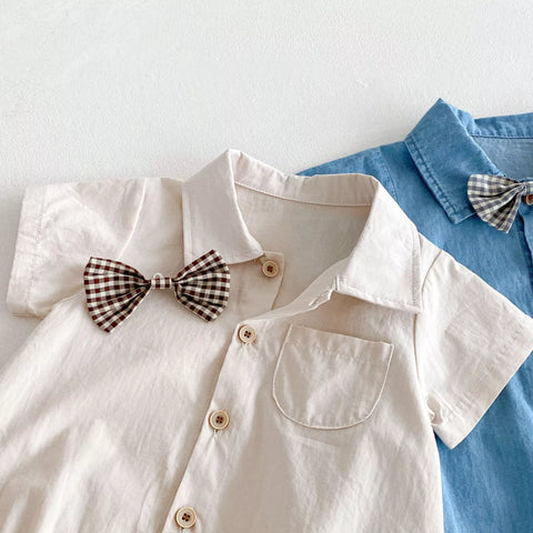 Baby Boy Button Up Bow Tie Chambray Bodysuit