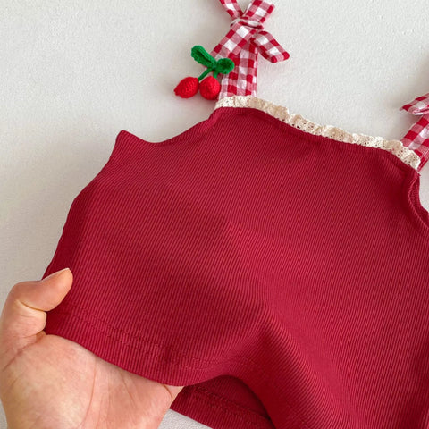 Girls Cherry Tank Top and Cotton Skirt Set