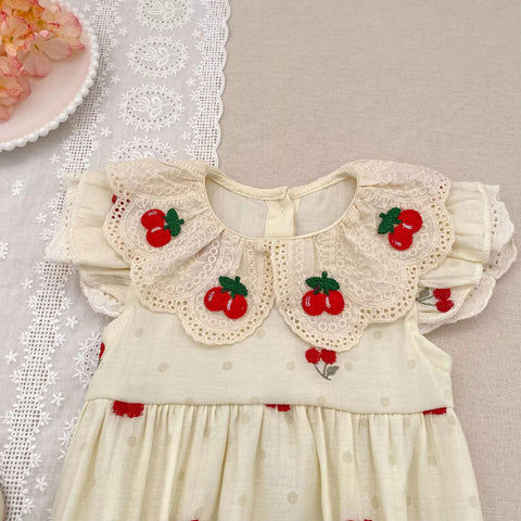 Girls Cherry on Top Scallop Collar Bodysuit or Dress
