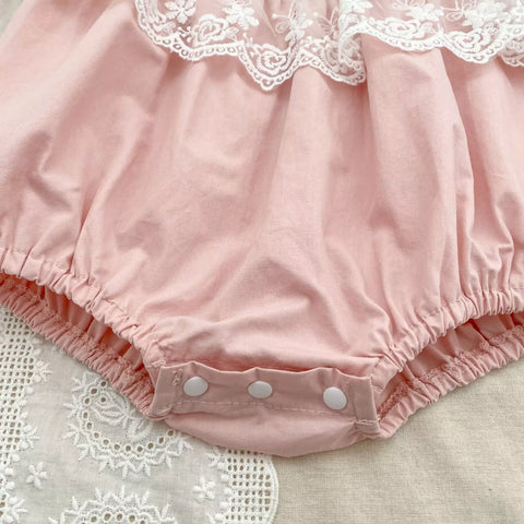 Girls Lace Trim Flower Embroidered Bodysuit or Dress
