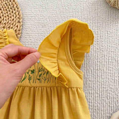 Girls Summer Wild Flower Embroidered Bodysuit or Dress