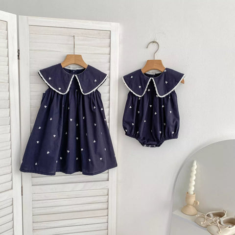 Girls Big Collar Hearts Emb Bodysuit or Dress