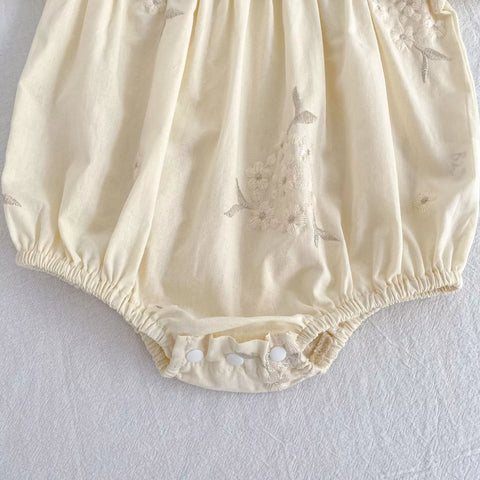 Girls Butter Yellow Bouquet Embroidered Bodysuit or Dress