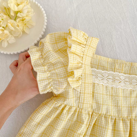 Girls Square Neck Plaid Bodysuit Or Dress