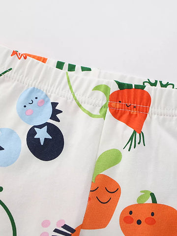 2 Pc Girls Fruits & Veggies Tee Shorts Set