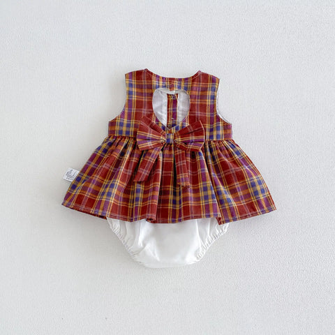 Baby Girl Heart Cutout Plaid Bodysuit Dress