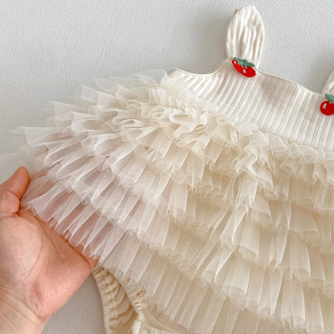 Baby Girl Cherry Tulle Ruffle Bodysuit Dress
