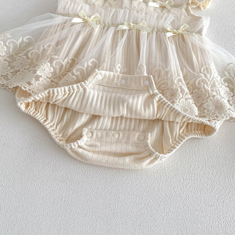 Baby Girl Bow Lace Skirt Bodysuit Dress