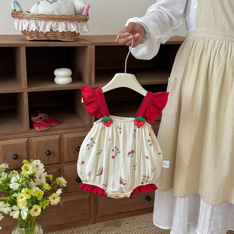 Baby Girl Strawberry Bubble Shape Bodysuit