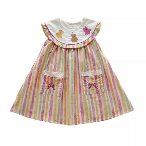 Girls Party Bear Circle Collar Rainbow Dress