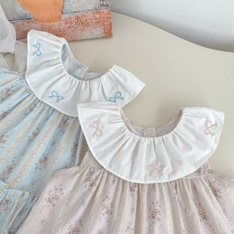 Baby Girl Low Waist Ruffle Bow Collar Dress