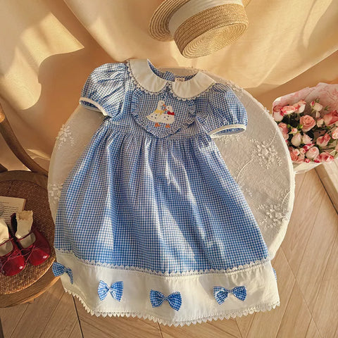Girls Gingham Plaid Ducklings Heart Dress