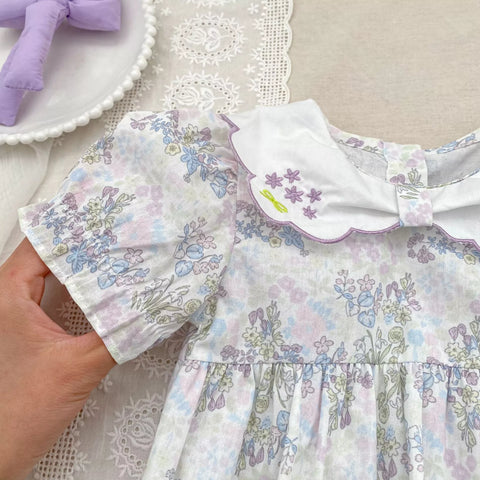 Girls Flower Pattern Scallop Collar Bodysuit or Dress