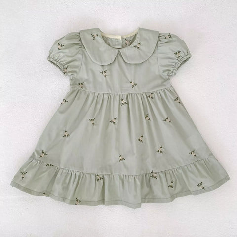 Girls Cotton Ditsy Flower Embroidered Puff Sleeve  Bodysuit or Dress