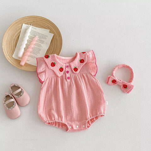 Baby Girl Strawberry Collar Bodysuit
