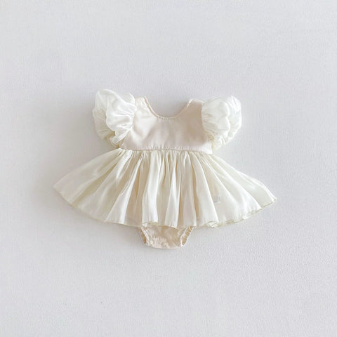 Baby Girl Puff Sleeve Sateen Bodysuit Dress
