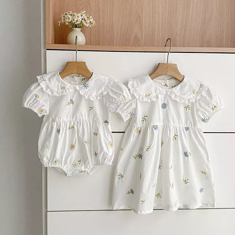 Girls Flower Daisy Embroidered Bodysuit Dress