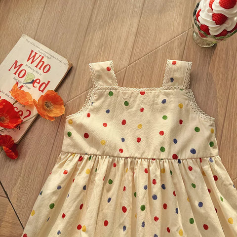 Girls Whimsical Polka Dot Sun Dress