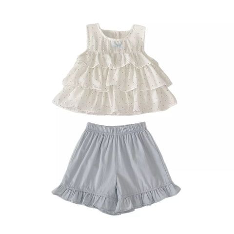 2 pc Girls Ruffle Dots Shorts & Shorts Set