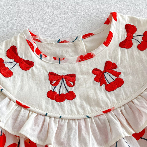 Baby Girl Round Collar Cherry Bodysuit