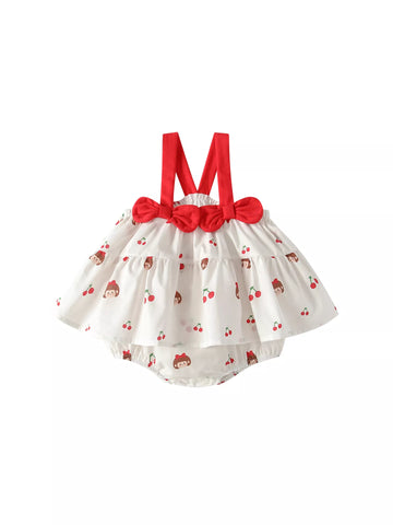 Baby Girl Double Bow Cherry Bodysuit Dress