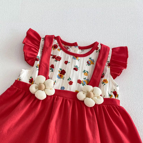 2 Pc Baby Girl 3D Flower Suspender Dress w/ Hat