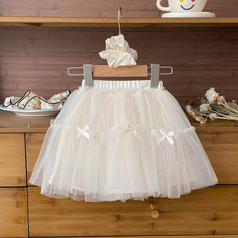 Girls Ivory Tutu Bow Detail Skirt