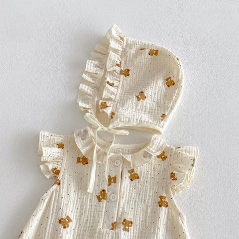 2 Baby Girl Teddy Bear Bodysuit w/ Bonnet Hat