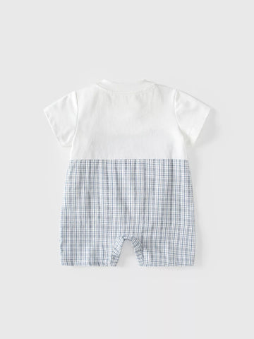 2 pc Baby Boy Dog Patch Plaid Romper