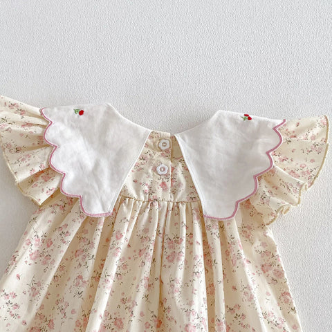Baby Girl Cute Embroidery Scallop Collar Bodysuit